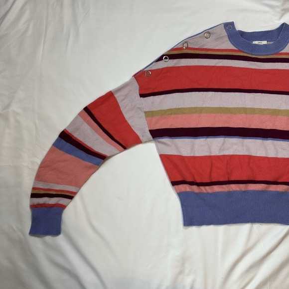 Lewit‎ XL Soft Cashmere Cropped Sweater Pink/ Purple Stripe Dropshoulder Buttons - Picture 10 of 11